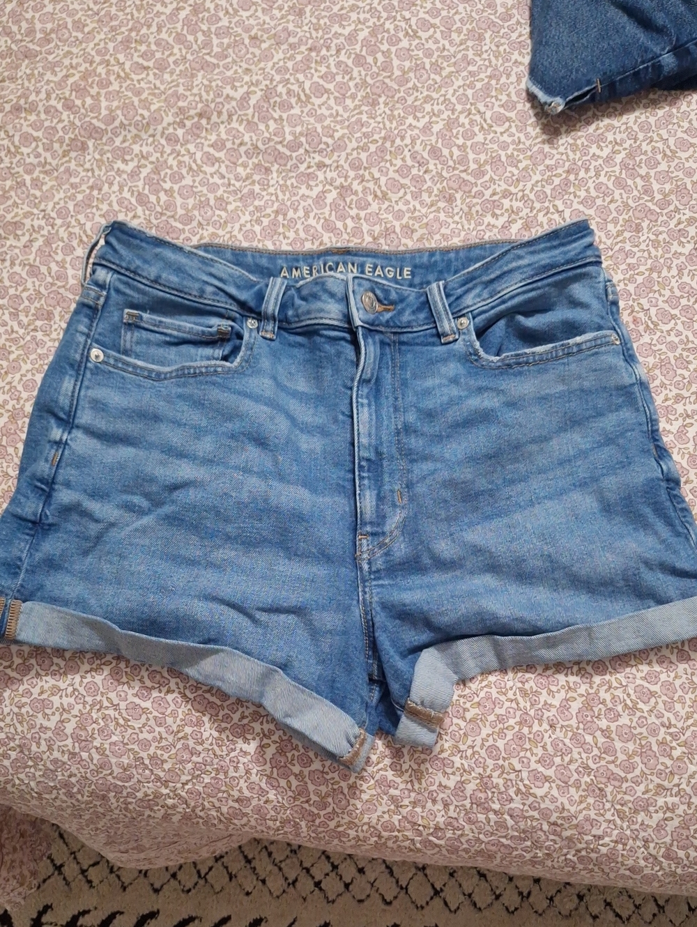 American Eagle Outfitters Blue Cuffed Denim Mom Shorts
